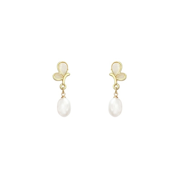Butterfly Faux Pearl Earrings - Picture 3 of 5